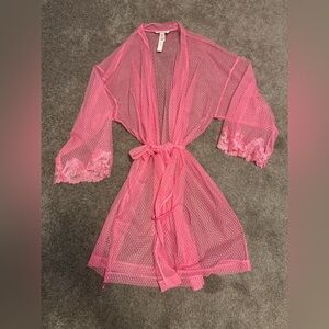 Victoria's Secret Vibrant Pink Sheer Lace Robe